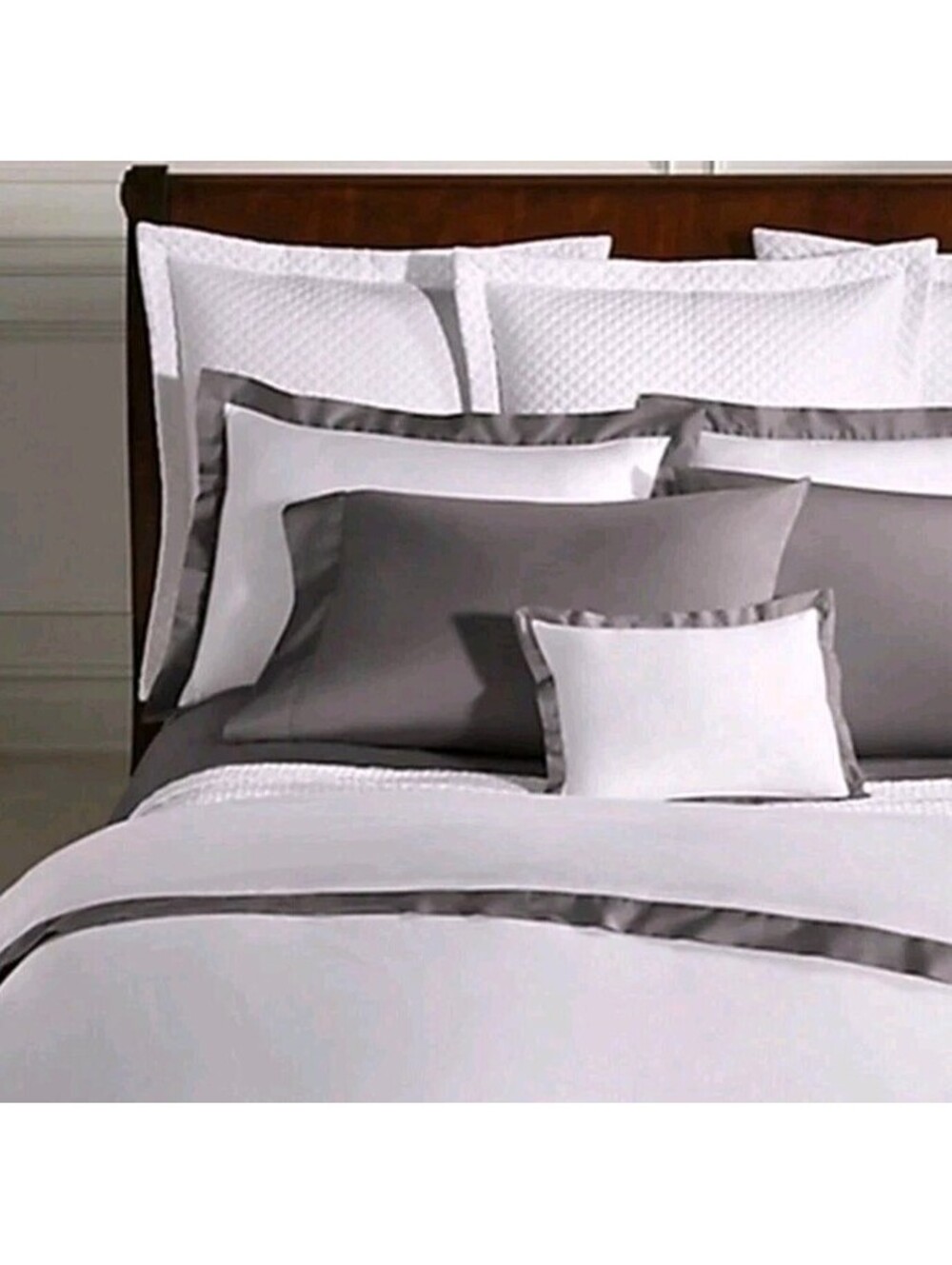 RALPH LAUREN $185 Organic Cotton Sateen Border European Sham True Graphite 2pcs